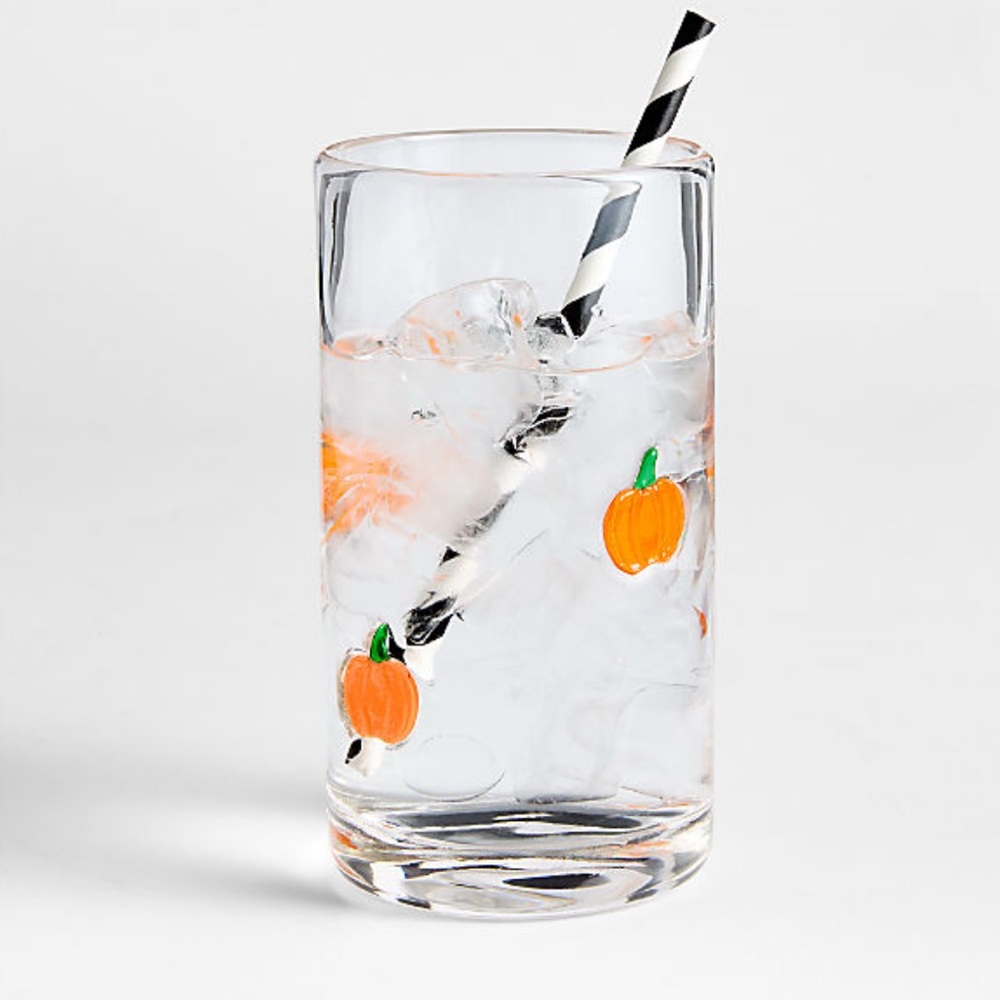 New!🍹🎃EXCLUSIVE Crate&Barrel Pumpkin Icon Highball Glass LIMITED EDITION